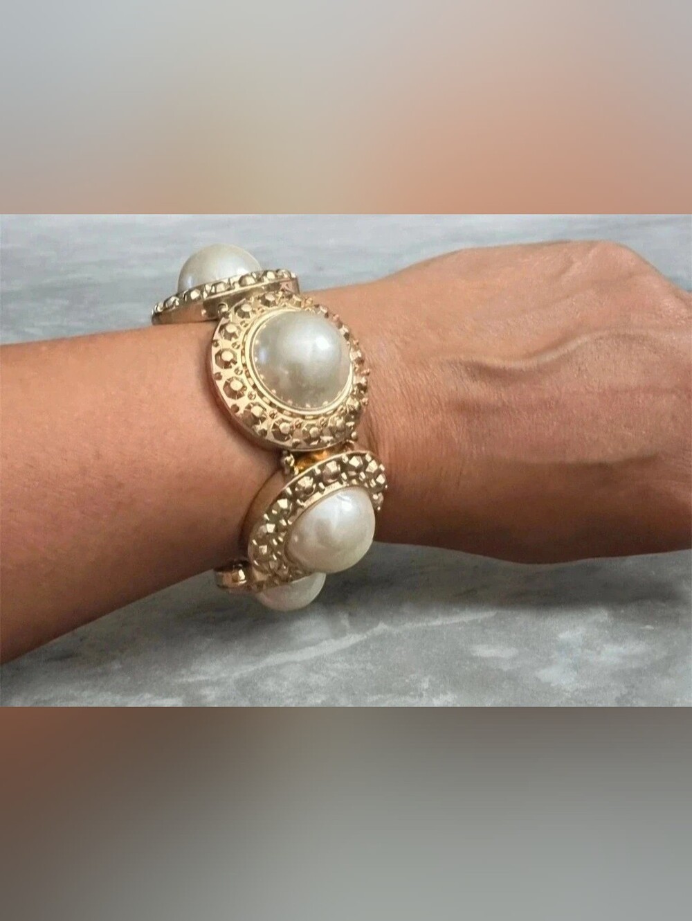 Gold Pearl Dome Statement Bracelet - Women Jewelry